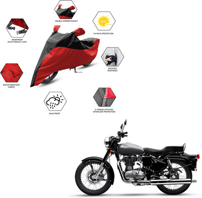 FurniGully Two Wheeler Cover for Royal Enfield(350 BS6, Black, Red)