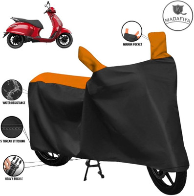 MADAFIYA Waterproof Two Wheeler Cover for Bajaj(Urbanite Chetak, Black, Orange)