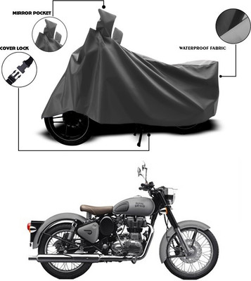 SEBONGO Waterproof Two Wheeler Cover for Royal Enfield(Classic 350, Grey)