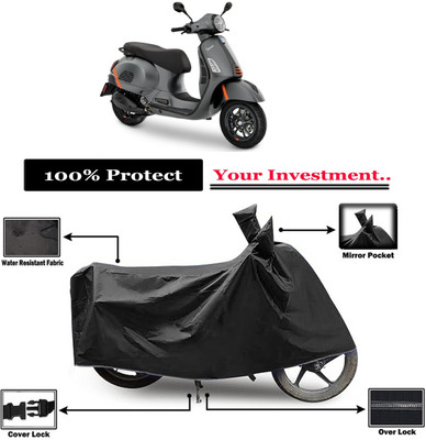 Amexride Two Wheeler Cover for Vespa(GTS Super 300 BS6, Black)