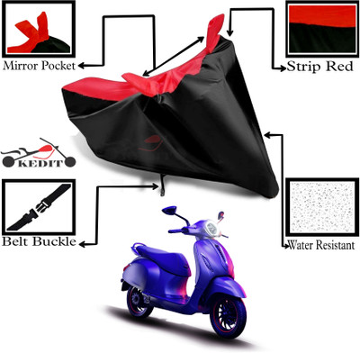 KEDIT Two Wheeler Cover for Bajaj(Chetak, Red, Black)