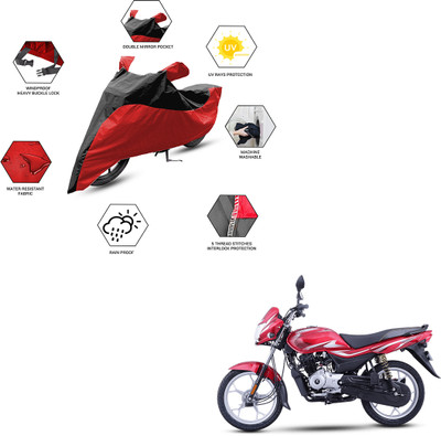 FurniGully Two Wheeler Cover for Bajaj(Platina 100 DTS-i, Black, Red)