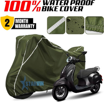 Starvin Waterproof Two Wheeler Cover for Bajaj(Chetak, Green, White)