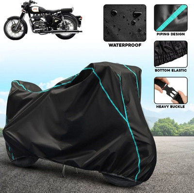 xodi Waterproof Two Wheeler Cover for Royal Enfield(Classic 350 Signals, Black, Blue)