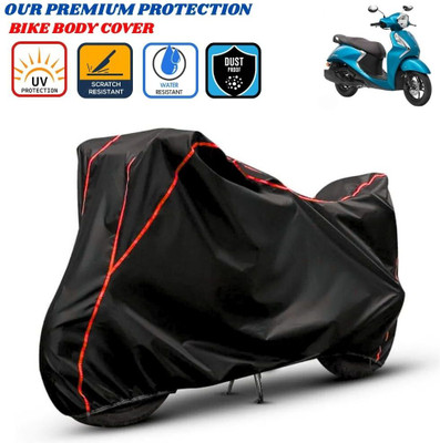Delphinium Waterproof Two Wheeler Cover for Yamaha(Fascino, Black, Red)