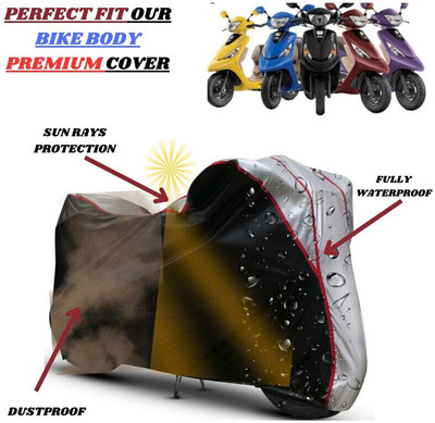 kerwa Waterproof Two Wheeler Cover for TVS(Pep Plus, Black, Silver)
