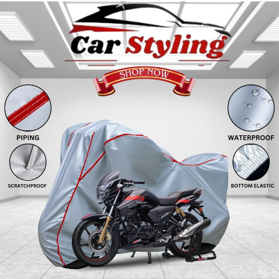 Car Styling Waterproof Two Wheeler Cover for TVS(Apache RTR 180, Silver, Red)