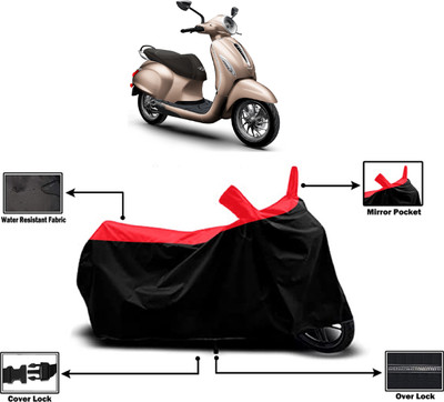 Amexride Two Wheeler Cover for Bajaj(New Chetak, Red, Black)