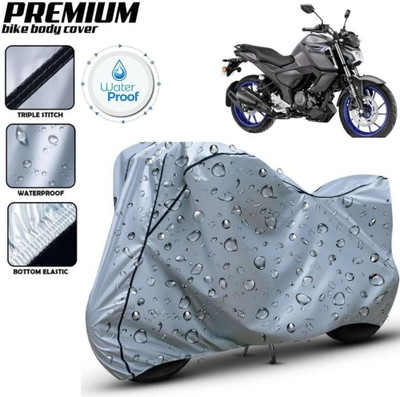 Delphinium Waterproof Two Wheeler Cover for Yamaha(FZS-FI V3 BS6, Silver, Black)