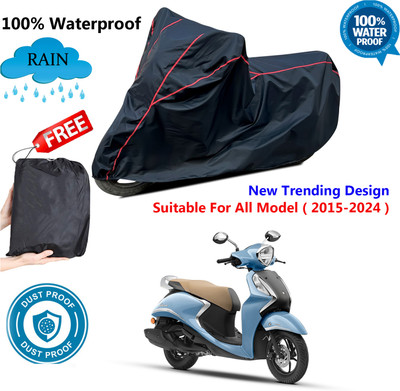 AUTOCAD Waterproof Two Wheeler Cover for Yamaha(Fascino 125 FI, Black, Red)