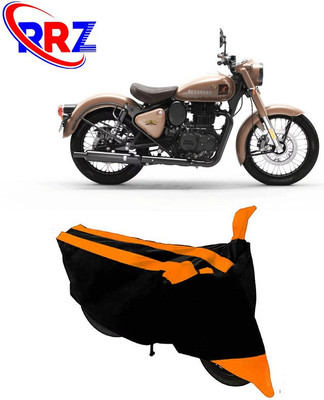 RRZ Waterproof Two Wheeler Cover for Royal Enfield(Classic 350 Signals, Black, Orange)