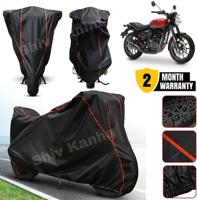 Shiv Kanha Waterproof Two Wheeler Cover for Royal Enfield(Hunter 350, Black, Red)