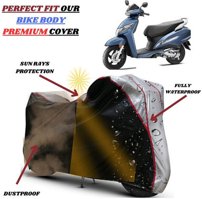 Delphinium Waterproof Two Wheeler Cover for Honda(Activa 125, Black, Silver)