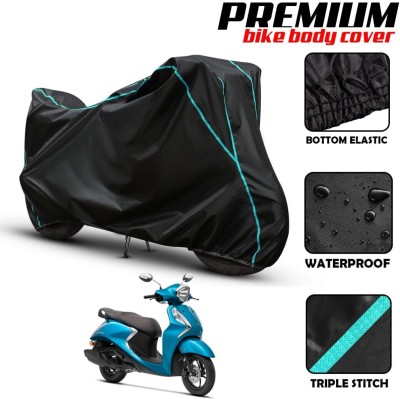 Car Life Waterproof Two Wheeler Cover for Yamaha(Fascino, Black, Blue)