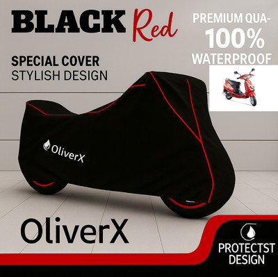 OliverX Waterproof Two Wheeler Cover for Mahindra(Duro DZ, Black, Red)