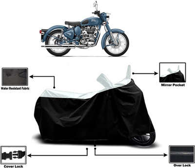 Amexride Two Wheeler Cover for Royal Enfield(Squadron Blue, White)