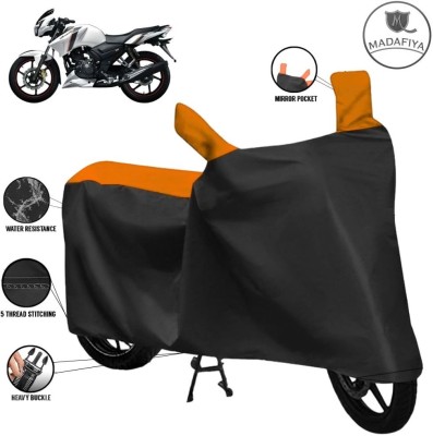 MADAFIYA Waterproof Two Wheeler Cover for TVS(Apache 150, Black, Orange)