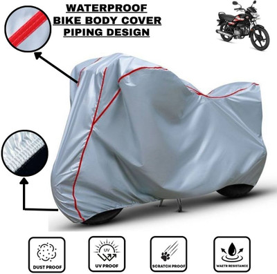 LE PRA Waterproof Two Wheeler Cover for Hero(HF Deluxe, Silver, Red)