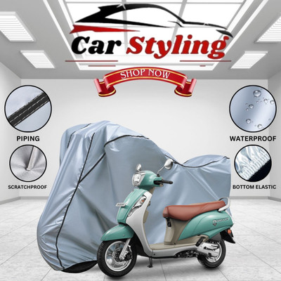 Car Styling Waterproof Two Wheeler Cover for Suzuki(Access 125, Silver, Black)