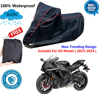 AutoGalaxy Waterproof Two Wheeler Cover for Yamaha(YZF R1M BS6, Black, Red)