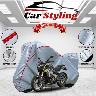Car Styling Waterproof Two Wheeler Cover for Bajaj(Pulsar SS400 BS6, Silver, Red)