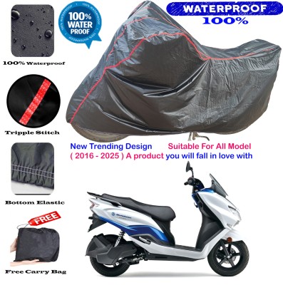 OliverX Waterproof Two Wheeler Cover for Suzuki(Burgman Electric, Black, Red)