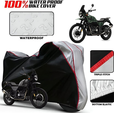 Starvin Waterproof Two Wheeler Cover for Royal Enfield(Himalayan, Black, Silver)