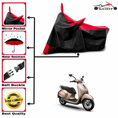 KEDIT Two Wheeler Cover for Bajaj(Urbanite Chetak, Red, Black)