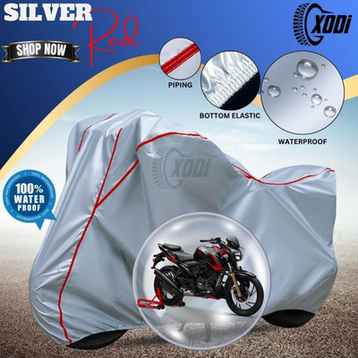 xodi Waterproof Two Wheeler Cover for TVS(Apache RTR 200 4V, Silver, Red)