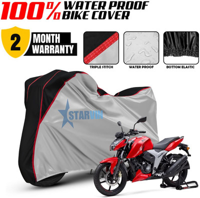 Starvin Waterproof Two Wheeler Cover for TVS(Apache RTR 160 4V, Silver, Black)