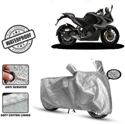 ROYAL AUTO MART Waterproof Two Wheeler Cover for Bajaj(Pulsar RS 200, Silver)