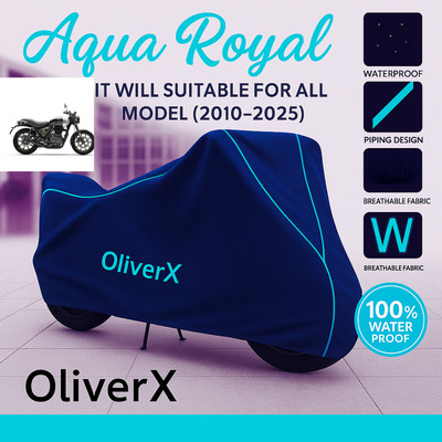 OliverX Waterproof Two Wheeler Cover for Royal Enfield(Hunter 350, Blue, Red)