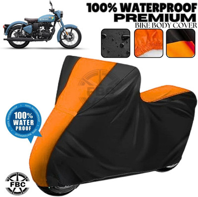 OliverX Waterproof Two Wheeler Cover for Royal Enfield(Classic 350, Black, Orange)