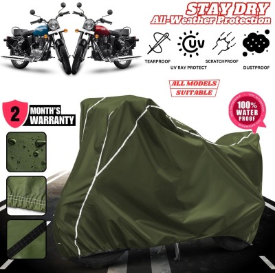 OliverX Waterproof Two Wheeler Cover for Royal Enfield(Bullet 350 New BS6, Green, White)