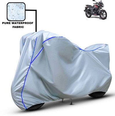 Delphinium Waterproof Two Wheeler Cover for Bajaj(Pulsar 150, Silver, Blue)