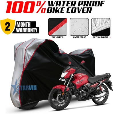 Starvin Waterproof Two Wheeler Cover for Hero(Glamour BS6, Black, Silver)