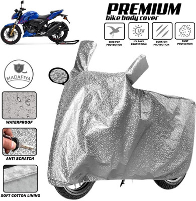 MADAFIYA Two Wheeler Cover for TVS(Apache RTR 200 Fi E100, Silver)