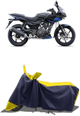 SUGASHRI Waterproof Two Wheeler Cover for Bajaj(Pulsar 220 DTS-i, Yellow, Blue)