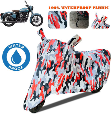 SnehaSales Waterproof Two Wheeler Cover for Royal Enfield(Classic 350 Signals, Red, White)