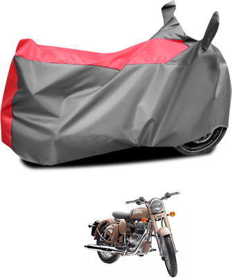 PAGORA Waterproof Two Wheeler Cover for Royal Enfield(Classic Desert Storm, Grey, Red)