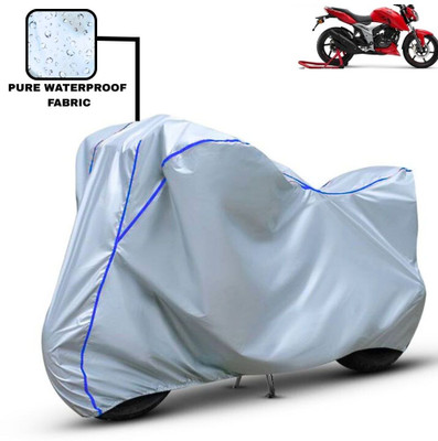 Delphinium Waterproof Two Wheeler Cover for TVS(Apache RTR 160 4V, Silver, Blue)