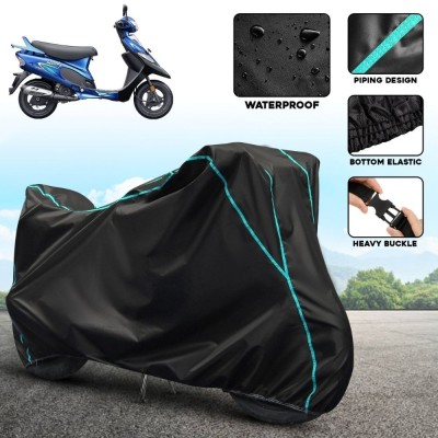 OliverX Waterproof Two Wheeler Cover for TVS(Scooty Pep Plus BS6, Black, Blue)