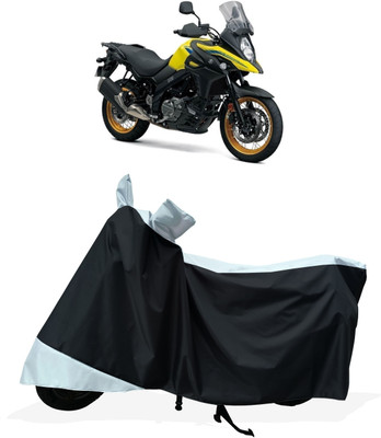 Tricway Two Wheeler Cover for Suzuki(V Strom 650, White, Black)