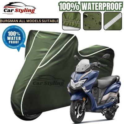 Car Styling Waterproof Two Wheeler Cover for Suzuki(Burgman Street 125, Green, White)