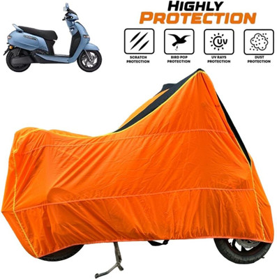 ZAQE Waterproof Two Wheeler Cover for TVS(iQube Electric, Black, Orange)