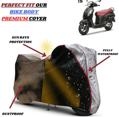 kerwa Waterproof Two Wheeler Cover for Suzuki(New Access 125, Black, Silver)