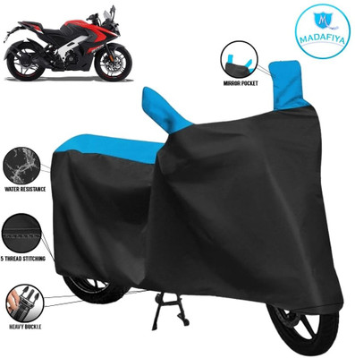 MADAFIYA Waterproof Two Wheeler Cover for Bajaj(Pulsar 200, Black, Blue)