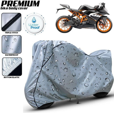 Delphinium Waterproof Two Wheeler Cover for KTM(RC 125, Silver, Black)