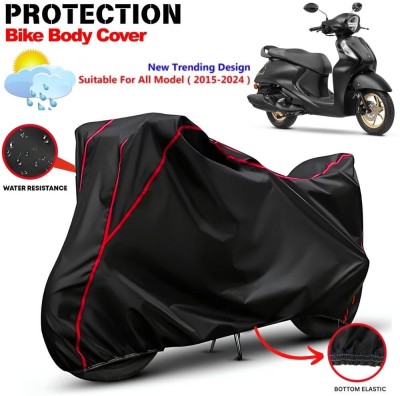 CABRY Waterproof Two Wheeler Cover for Yamaha(Fascino, Black, Red)