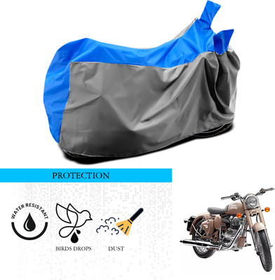 SnehaSales Waterproof Two Wheeler Cover for Royal Enfield(Classic Desert Storm, Grey, Blue)